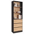 ID MARKET - Etagère bibliothèque CARLA 3 niveaux 3 tiroirs noir et effet bois 190 cm - vignette