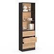 ID MARKET - Etagère bibliothèque CARLA 3 niveaux 3 tiroirs noir et effet bois 190 cm - vignette