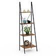 ID MARKET - Etagère échelle 4 niveaux HAWKINS bois foncé design industriel 170 cm - vignette