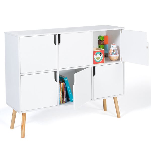 ID MARKET - Meuble de rangement cube enfant EMMIE avec 6 cases en bois blanc - large