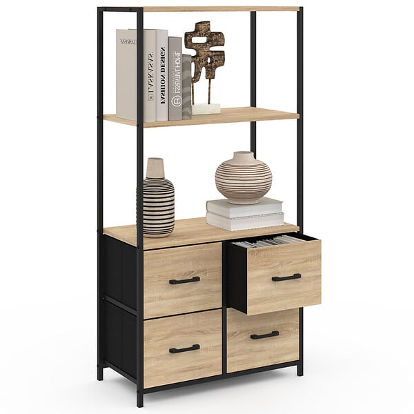 ID MARKET - Etagère 3 niveaux avec 4 tiroirs en tissu UTAH 120 cm meuble de rangement design industriel - large