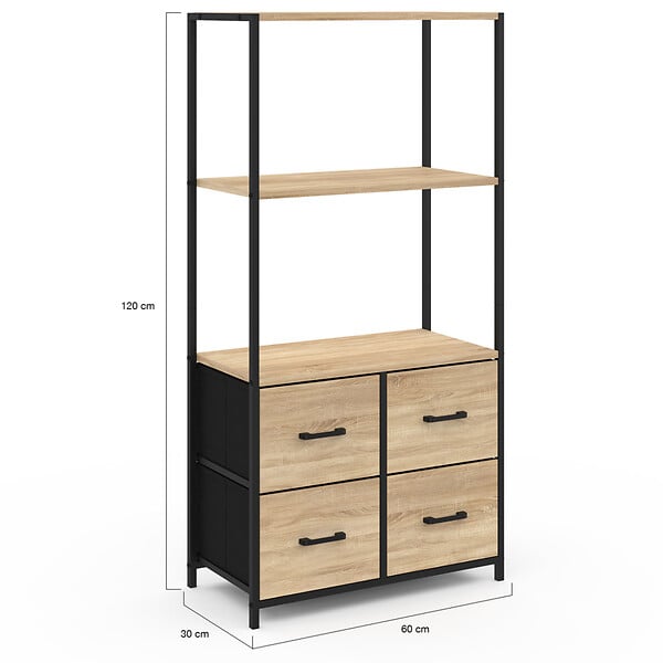 ID MARKET - Etagère 3 niveaux avec 4 tiroirs en tissu UTAH 120 cm meuble de rangement design industriel - large