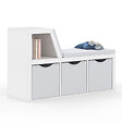 ID MARKET - Bibliothèque banc OSCAR 4 cases avec coussins gris et bacs tissus 102 cm blanc - vignette