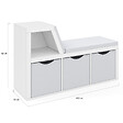 ID MARKET - Bibliothèque banc OSCAR 4 cases avec coussins gris et bacs tissus 102 cm blanc - vignette