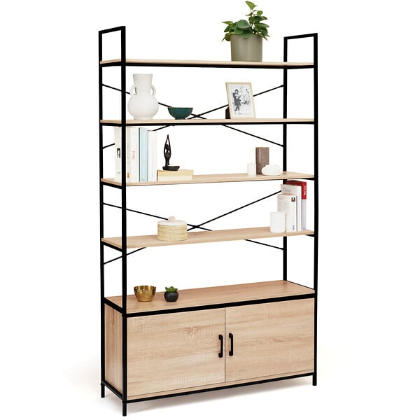 ID MARKET - Etagère XL 5 niveaux avec placard DETROIT design industriel 170 CM - large