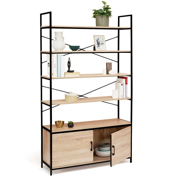 ID MARKET - Etagère XL 5 niveaux avec placard DETROIT design industriel 170 CM - large