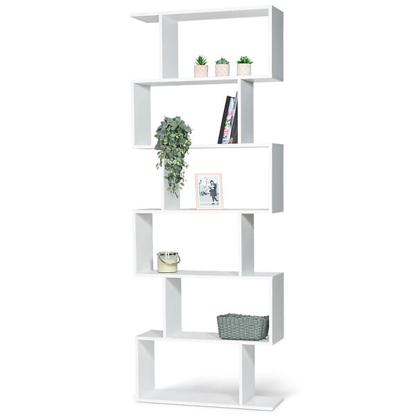 ID MARKET - Etagère bibliothèque SOFIA forme S bois blanc 189 cm - large