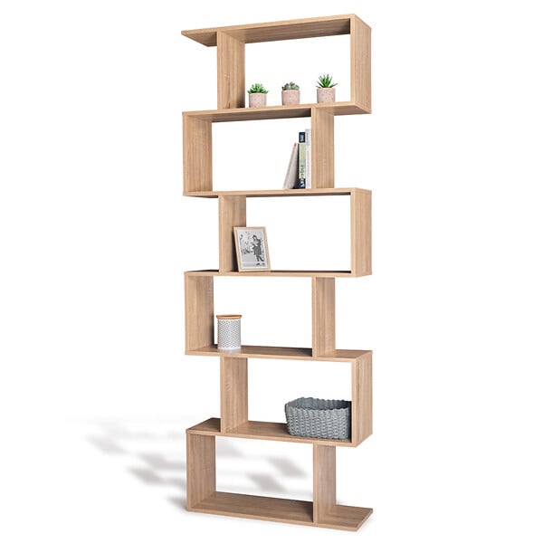 ID MARKET - Etagère bibliothèque SOFIA forme S bois façon hêtre 189 cm - large