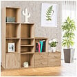 ID MARKET - Meuble de rangement en escalier LIAM 4 niveaux bois façon hêtre avec porte et tiroirs - vignette