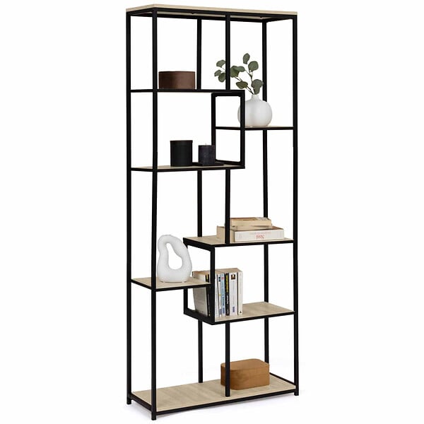 ID MARKET - Etagère bibliothèque asymétrique 8 niveaux DETROIT design industriel 161 cm - large