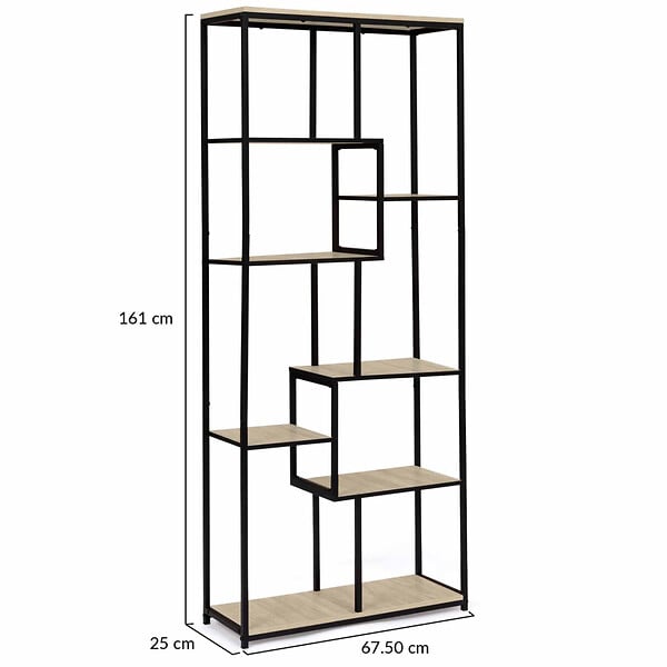 ID MARKET - Etagère bibliothèque asymétrique 8 niveaux DETROIT design industriel 161 cm - large