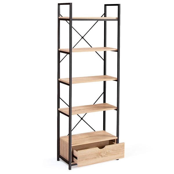 ID MARKET - Etagère 5 niveaux avec tiroir DETROIT design industriel 170 cm - large
