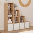 ID MARKET - Meuble de rangement en escalier LORYS 4 niveaux bois et blanc avec 4 tiroirs en tissu - vignette