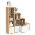 ID MARKET - Meuble de rangement en escalier LORYS 4 niveaux bois et blanc avec 4 tiroirs en tissu - vignette