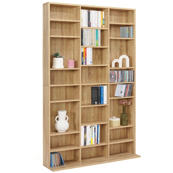 ID MARKET - Bibliothèque étagère CD CEYLIA 30 cases avec étagères modulables effet bois - large