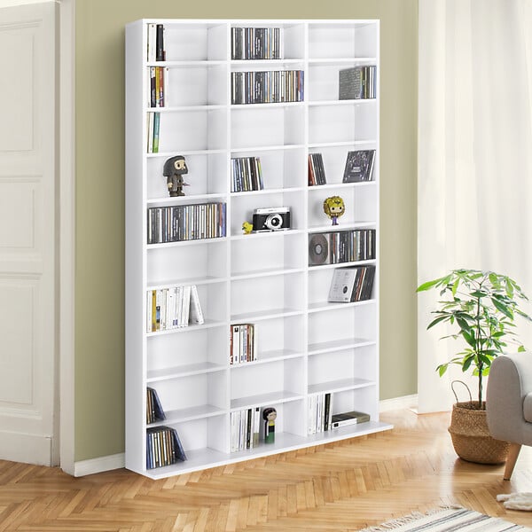 ID MARKET - Bibliothèque étagère CD CEYLIA 30 cases avec étagères modulables bois blanc - large