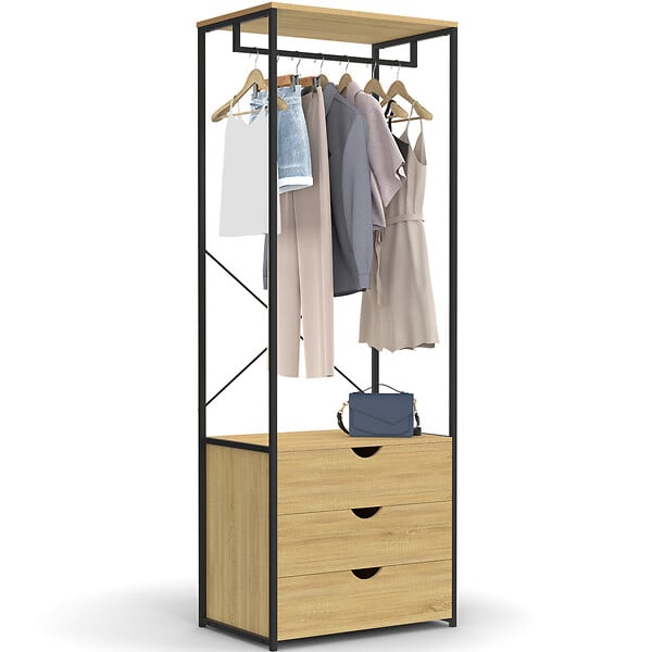 ID MARKET - Dressing penderie 3 tiroirs L.60 cm DETROIT design industriel - large