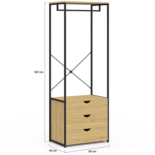 ID MARKET - Dressing penderie 3 tiroirs L.60 cm DETROIT design industriel - large