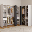 ID MARKET - Dressing extensible d'angle MARLON 230 x 140 x 180 cm blanc avec penderies + étagères + rideaux gris - vignette