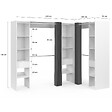 ID MARKET - Dressing extensible d'angle MARLON 230 x 140 x 180 cm blanc avec penderies + étagères + rideaux gris - vignette