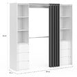 ID MARKET - Dressing extensible double MERYL 120/180 cm blanc avec 6 tiroirs + étagères + double penderie + rideau gris - vignette