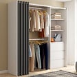 ID MARKET - Dressing extensible MARTY 120/170 x 50 x 180 cm blanc avec 3 tiroirs + étagères + double penderie + rideau gris - vignette