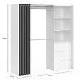 ID MARKET - Dressing extensible MARTY 120/170 x 50 x 180 cm blanc avec 3 tiroirs + étagères + double penderie + rideau gris - vignette