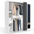 ID MARKET - Dressing extensible MERYL 145/170 x 50 x 180 cm blanc avec étagères + double penderie + miroir + rideau gris - vignette