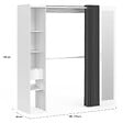 ID MARKET - Dressing extensible MERYL 145/170 x 50 x 180 cm blanc avec étagères + double penderie + miroir + rideau gris - vignette