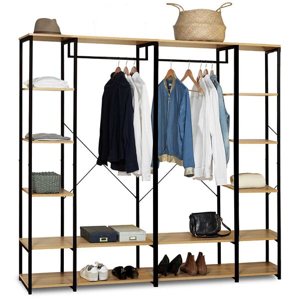 ID MARKET - Dressing modulable double penderie étagère L. 180 cm DETROIT design industriel - large