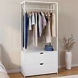 ID MARKET - Dressing penderie 2 tiroirs L. 80 cm BROOKLYN bois blanc et métal blanc - vignette