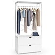 ID MARKET - Dressing penderie 2 tiroirs L. 80 cm BROOKLYN bois blanc et métal blanc - vignette
