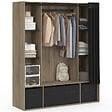 ID MARKET - Dressing penderie DIANE 140 x 45 x 167 cm hêtre avec étagères + boites de rangement + rideau noir - vignette