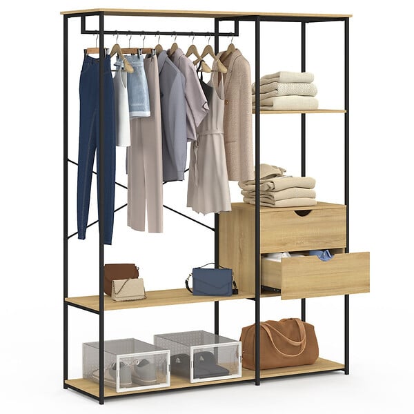 ID MARKET - Dressing penderie avec étagères et 2 tiroirs L. 130 cm DETROIT design industriel - large