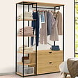 ID MARKET - Dressing penderie étagères L. 113 cm DETROIT 2 tiroirs design industriel - vignette