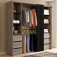 ID MARKET - Dressing extensible double MERYL 120/180 cm hêtre avec 6 tiroirs + étagères + double penderie + rideau noir - vignette