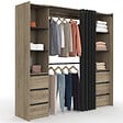 ID MARKET - Dressing extensible double MERYL 120/180 cm hêtre avec 6 tiroirs + étagères + double penderie + rideau noir - vignette
