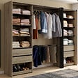 ID MARKET - Dressing double XXL MERYL 220 cm avec porte pantalons + étagères + tiroirs + rangements à chaussures hêtre et noir - vignette