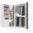 ID MARKET - Dressing extensible d'angle MARLON 200 x 150 x 180 cm cm blanc avec penderies + tiroirs + étagères + rideaux gris - vignette