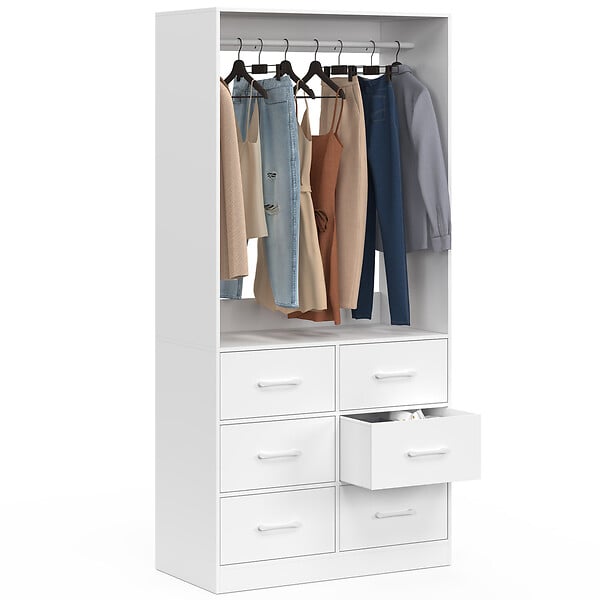 ID MARKET - Dressing penderie L. 80 cm UPPAH avec 6 bacs en tissu blanc - large