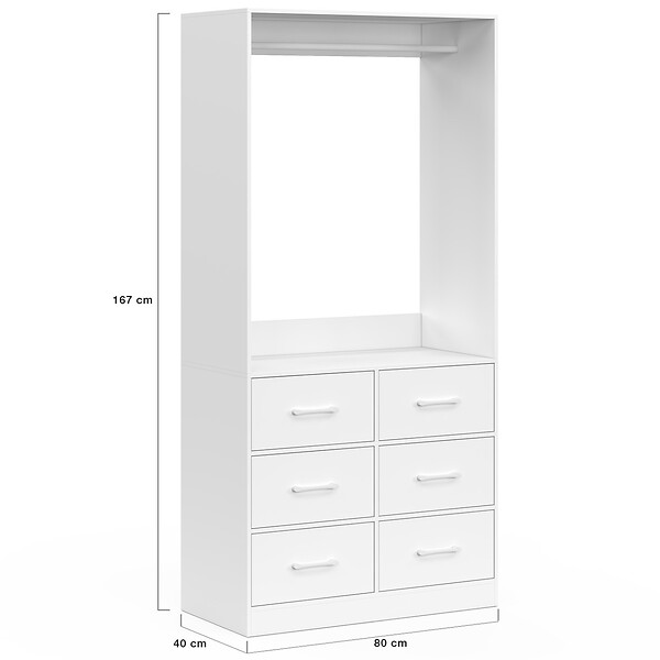 ID MARKET - Dressing penderie L. 80 cm UPPAH avec 6 bacs en tissu blanc - large