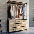 ID MARKET - Dressing penderie L. 113 cm UTAH avec 9 bacs en tissu bois et noir - vignette