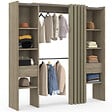 ID MARKET - Dressing extensible double MERYL 120/180 x 50 x 180 cm hêtre avec étagères + double penderie + rideau taupe - vignette