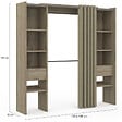 ID MARKET - Dressing extensible double MERYL 120/180 x 50 x 180 cm hêtre avec étagères + double penderie + rideau taupe - vignette