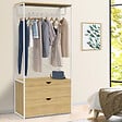 ID MARKET - Dressing penderie 2 tiroirs L. 80 cm DETROIT design industriel bois et métal blanc - vignette