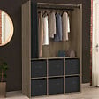 ID MARKET - Dressing penderie DIANE 104 x 50 x 172 cm hêtre avec 6 boites de rangement + rideau noir - vignette