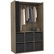 ID MARKET - Dressing penderie DIANE 104 x 50 x 172 cm hêtre avec 6 boites de rangement + rideau noir - vignette