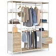 ID MARKET - Dressing double penderie + double colonne L. 140 cm UTAH avec 6 étagères et 6 bacs en tissu bois et blanc - vignette