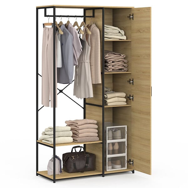 ID MARKET - Dressing penderie étagères avec porte L. 90 cm DETROIT design industriel - large