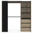 ID MARKET - Dressing extensible MARTY 120/170 x 50 x 180 cm hêtre avec 3 tiroirs + étagères + double penderie + rideau noir - vignette